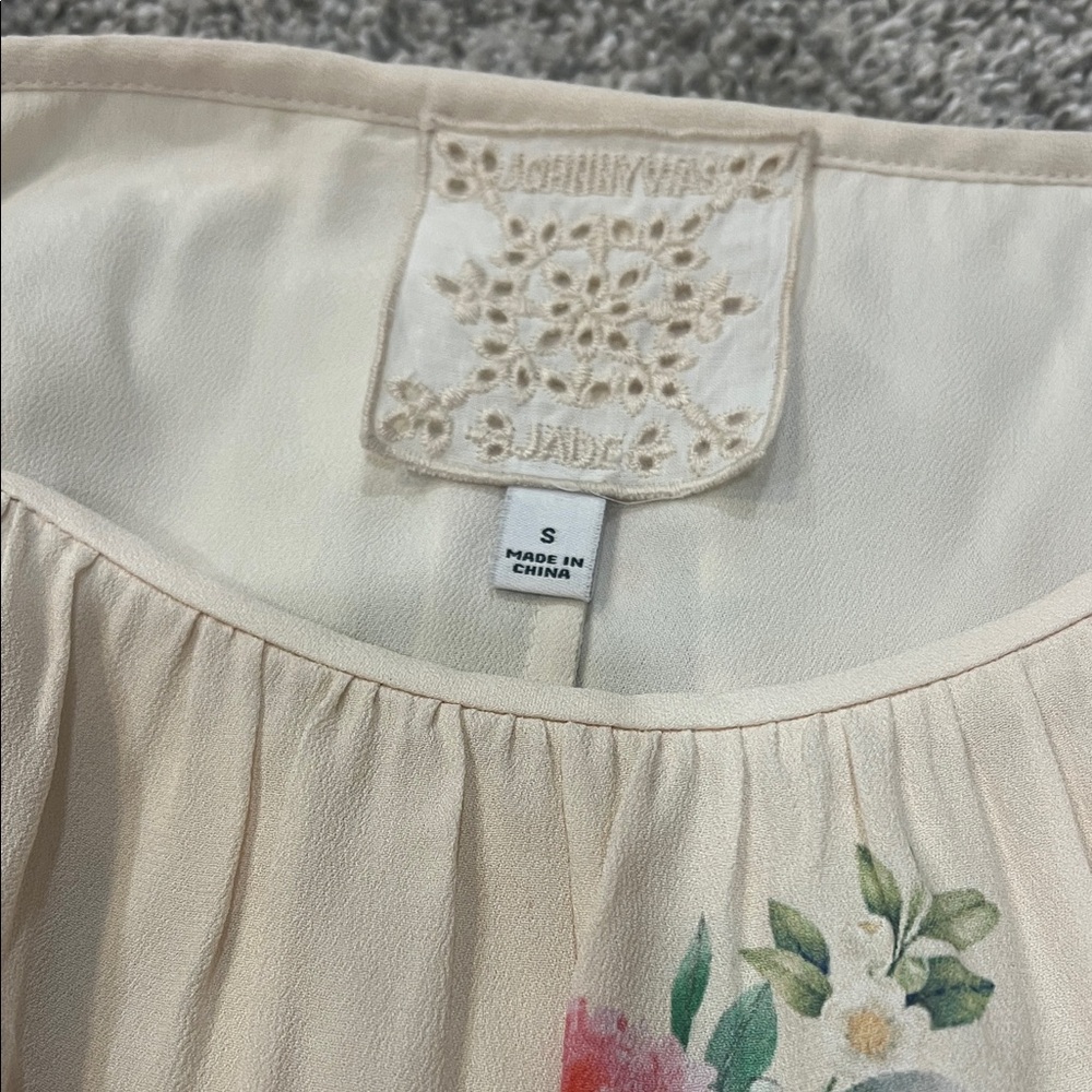 Johnny Was Cream Floral Peasant Blouse with Pink Rose Print - Picture 2 of 4